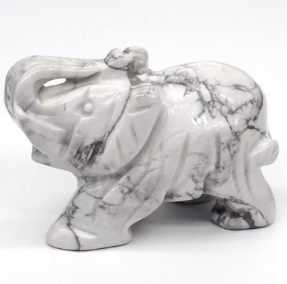 Natural White Howlite gemstone Elephant Figurine