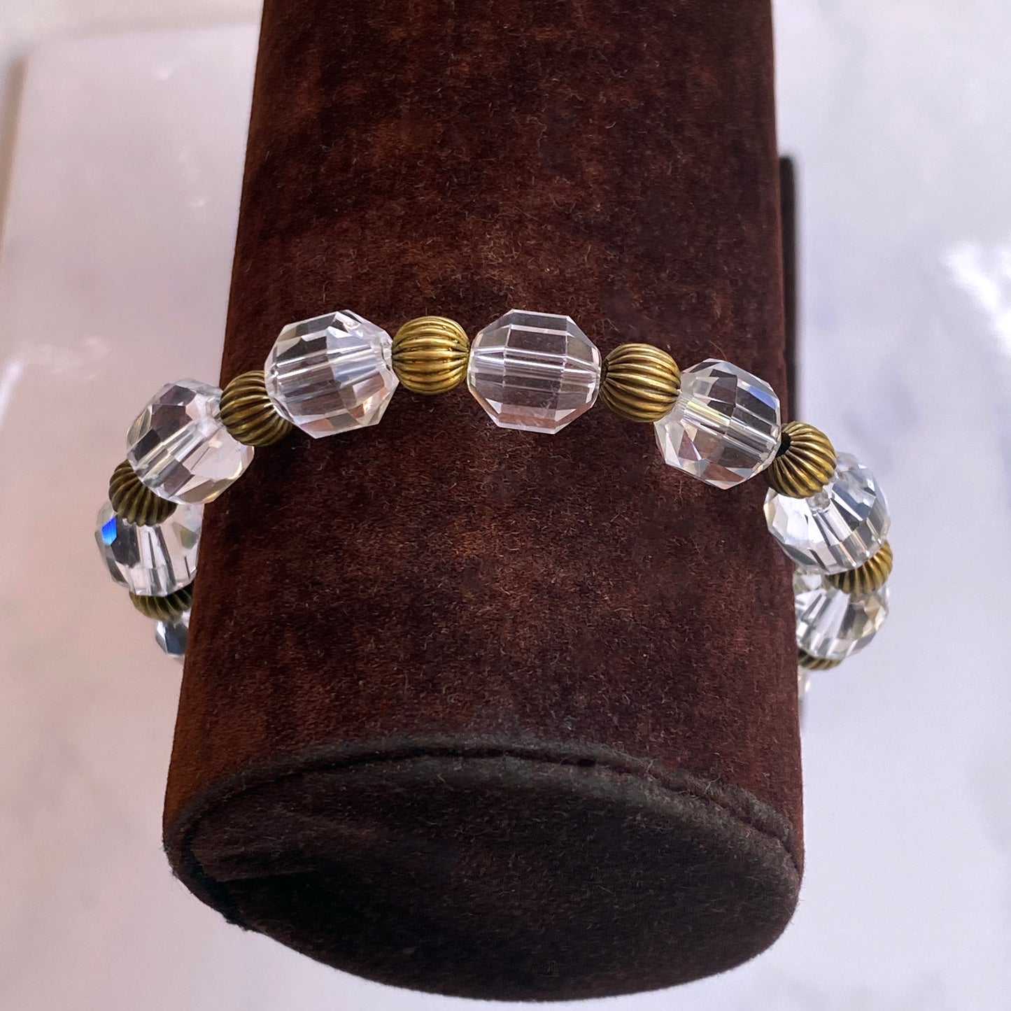 Brass and Quartz gemstone Stretch Bracelet