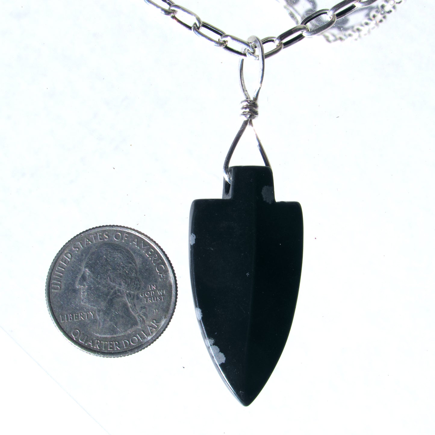 Snowflake Obsidian gemstone Arrowhead on silver chain Necklace