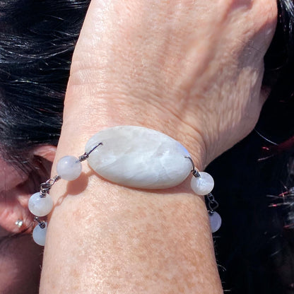 Moonstone gemstones and Oxidized Sterling Silver bracelet