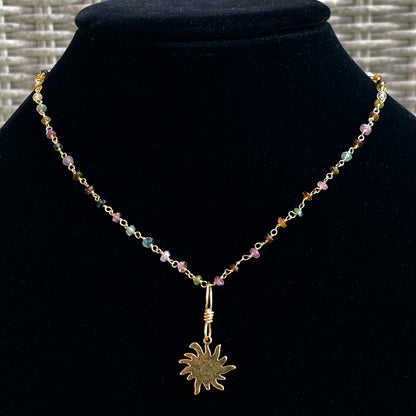 Gold Sun on Mixed Tourmaline Necklace