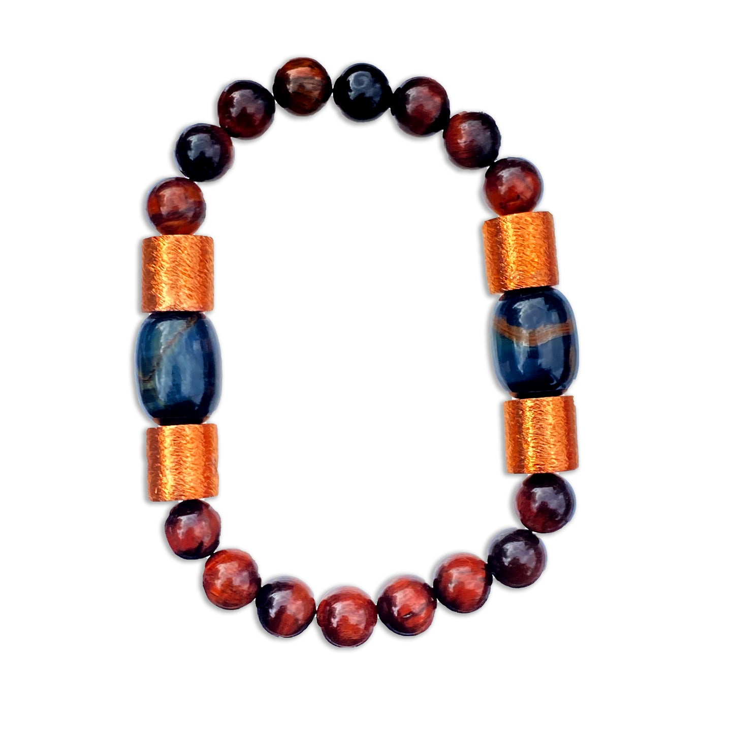 Red and blue Tiger Eye gemstones with genuine Copper Stretch bracelet