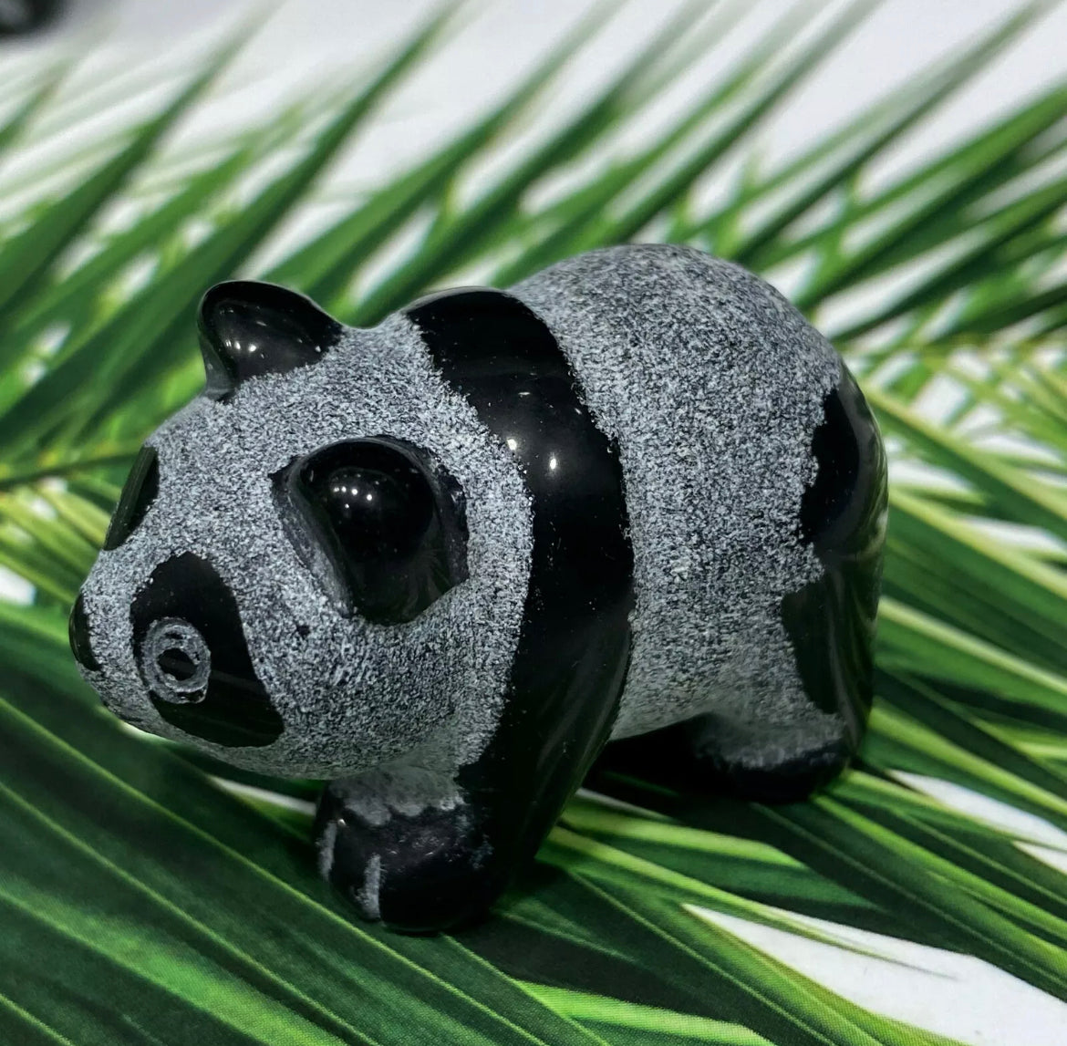 Natural Black Obsidian Panda Bears