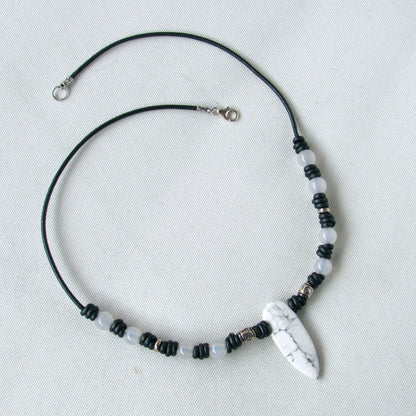 Howlite, White Agate gemstone with Sterling Silver Leather Necklace