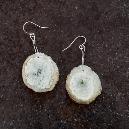 Solar Quartz Hand Wrapped with Sterling Silver Drop Earrings