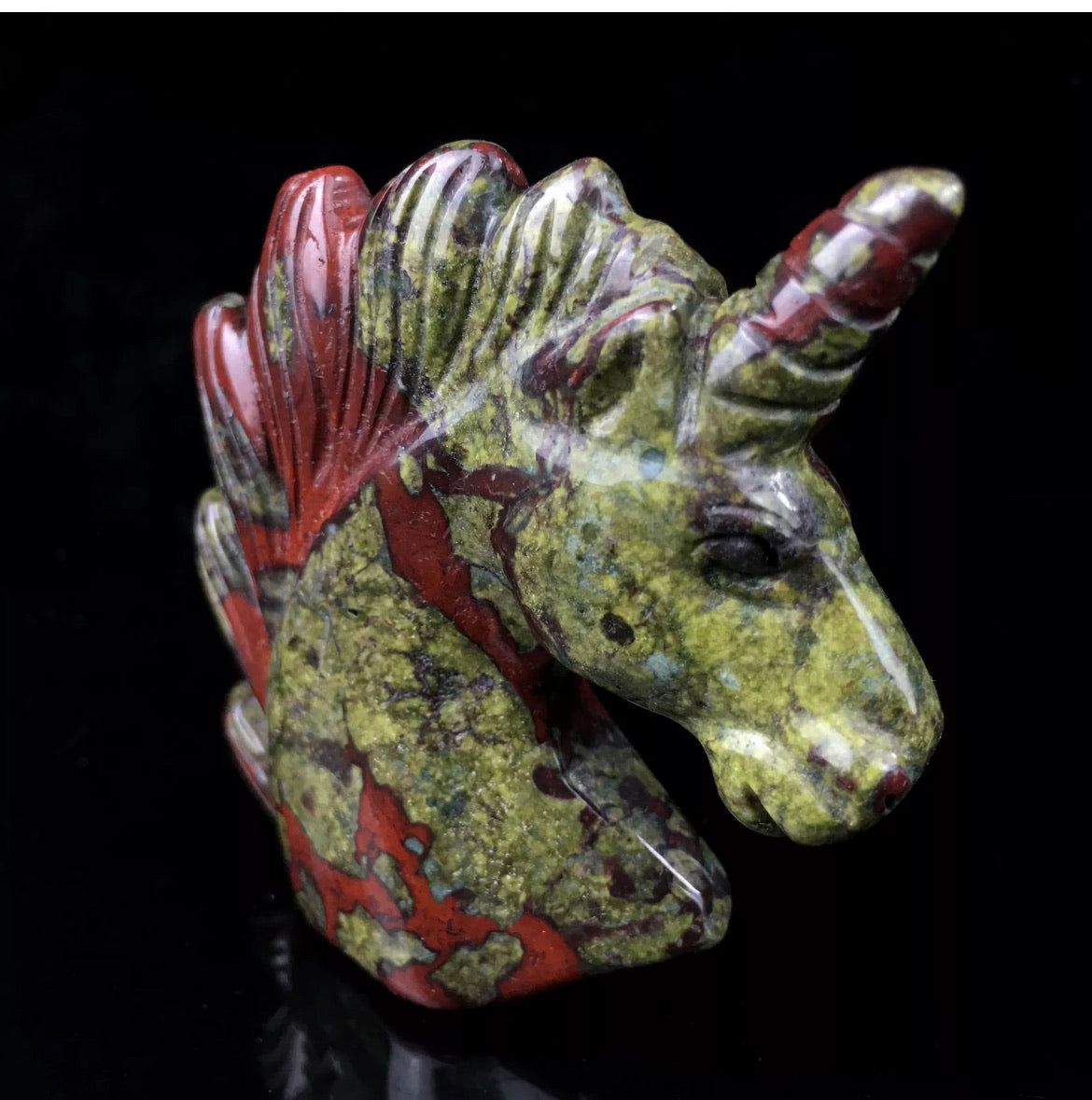 Natural Dragon Bloodstone gemstone carved Unicorn