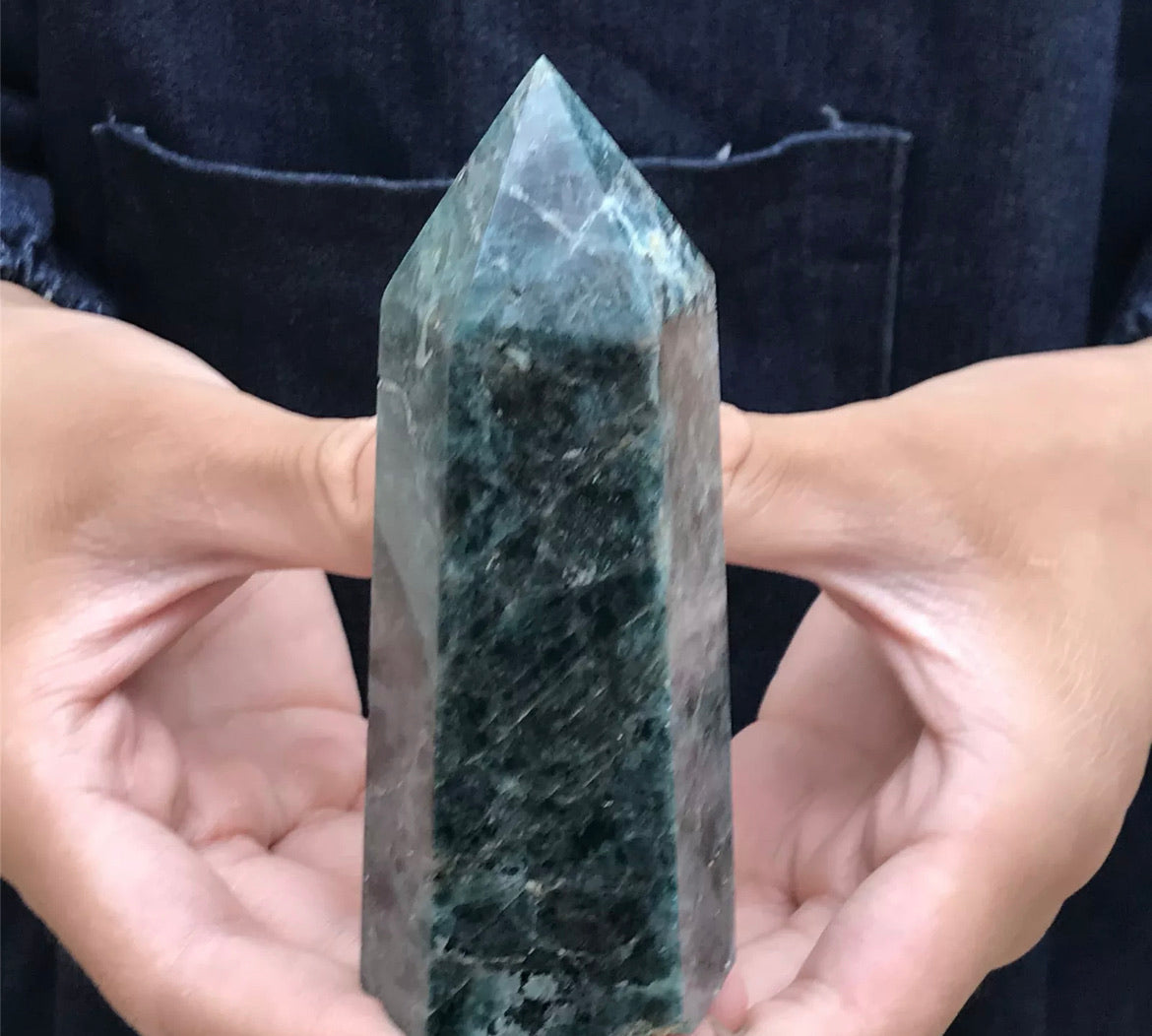 Natural Blue Apatite Gemstone Tower Point Obelisk