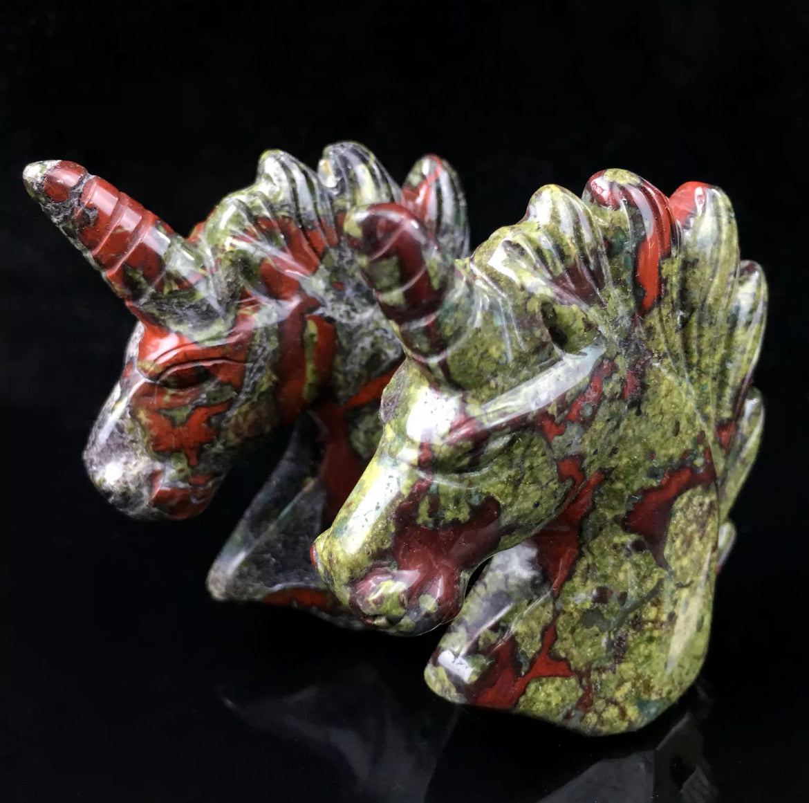 Natural Dragon Bloodstone gemstone carved Unicorn