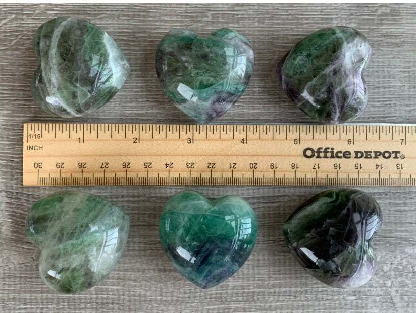 Large Rainbow Fluorite Heart, 1.75" Fluorite Puffy Heart, Fluorite Palm Stone