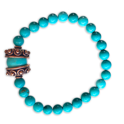 Turquoise gemstones and Copper Flower Beaded Bracelet