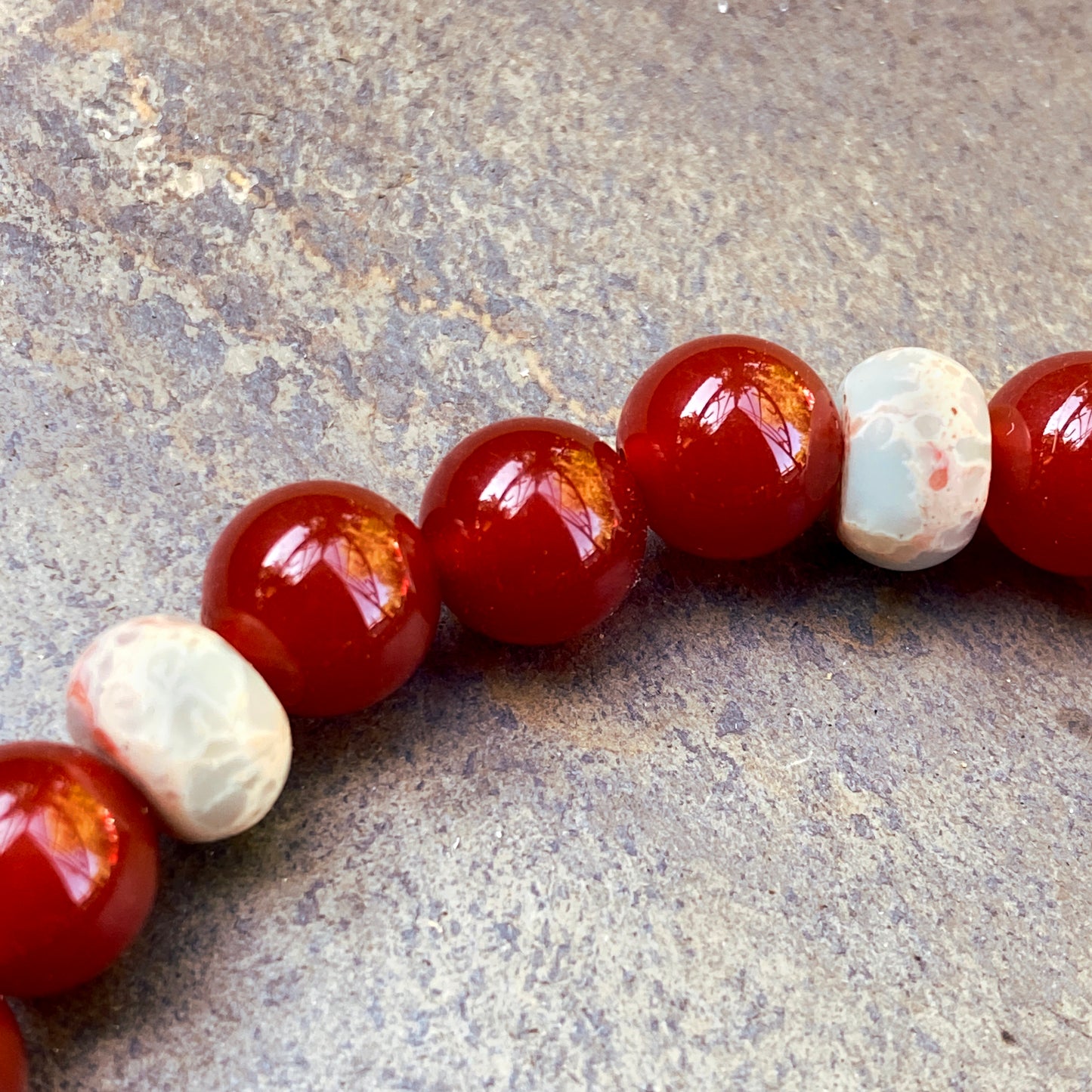 Men’s Carnelian and Sea Sediment Jasper Stretch Bracelet