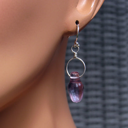 Amethyst Flower Bud gemstone on Sterling Silver Drop Earrings