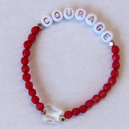 Coral, Clear Quartz, 18 Kt Gold Vermeil over Sterling Silver, “Courage” Stretch Bracelet