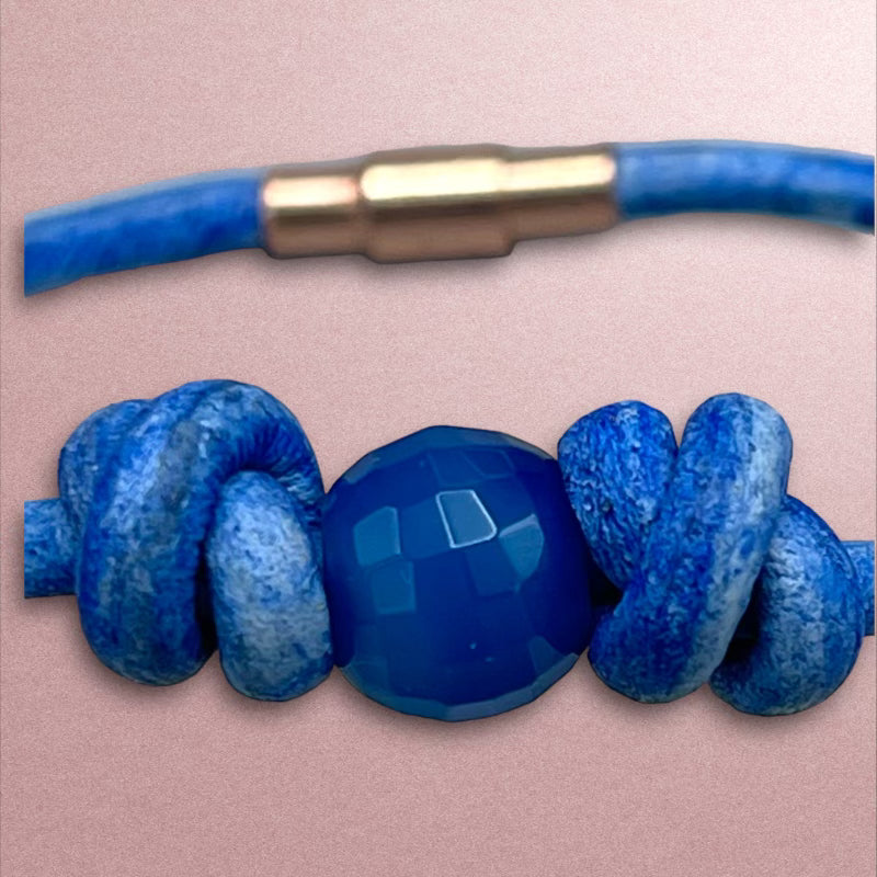 Blue Agate gemstone Leather Bracelet