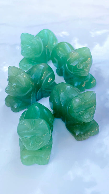 Natural Green Aventurine gemstone lying Cat