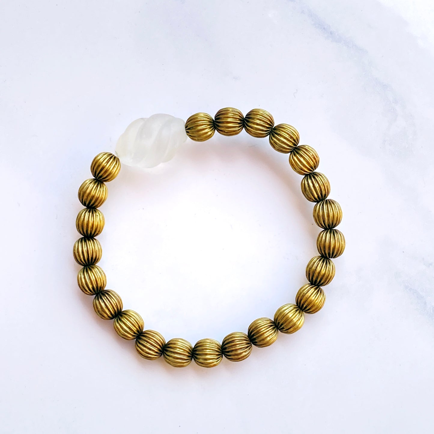 Brass and Quartz gemstone Stretch Bracelet