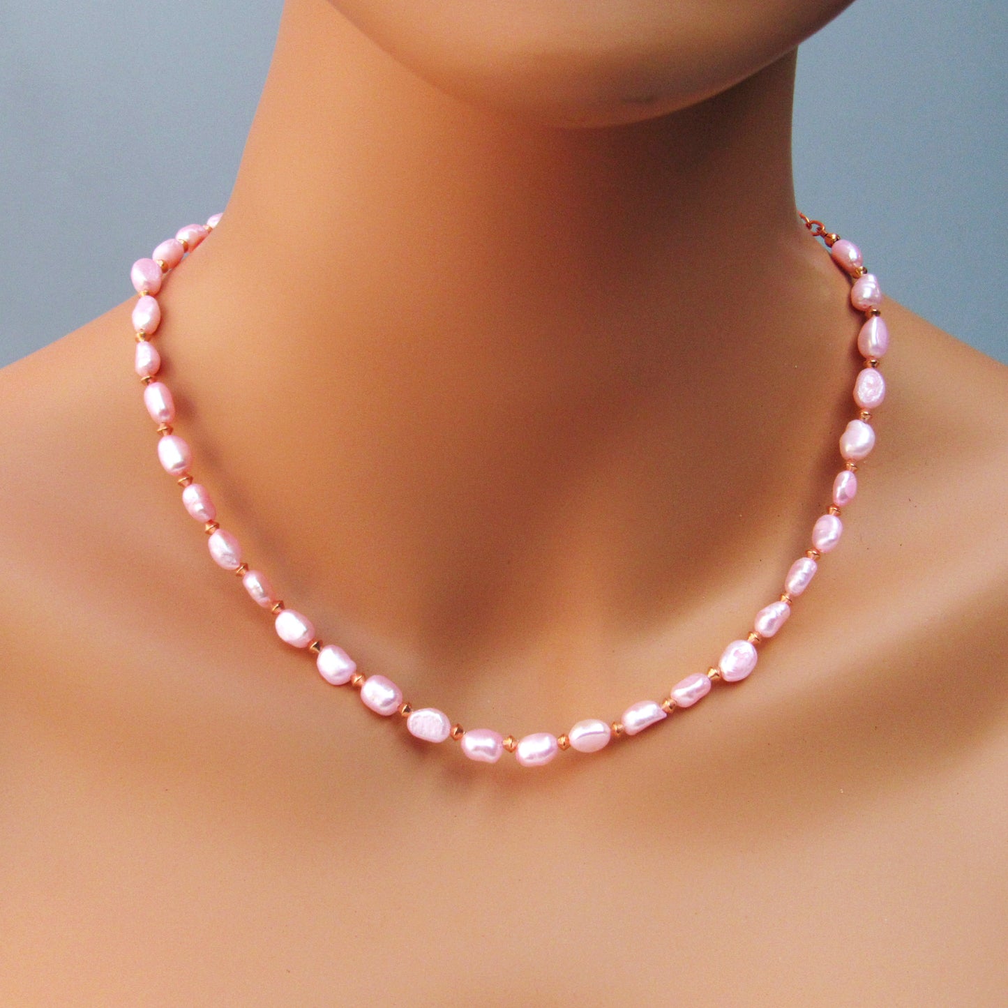 Pink Freshwater Pearls and Copper Necklace