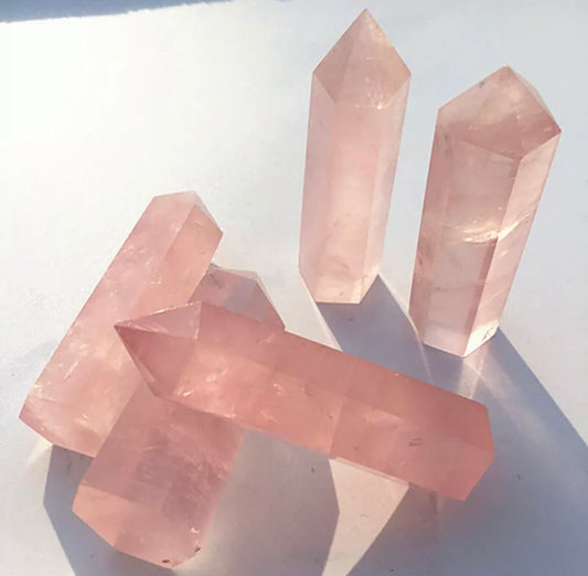 Pink Rose Quartz gemstone Crystal Point Wand Obelisk Natural Healing