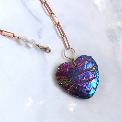 Crystal Heart coated Titanium, Pink Topaz gemstone, and 14Kt Rose Gold Fill