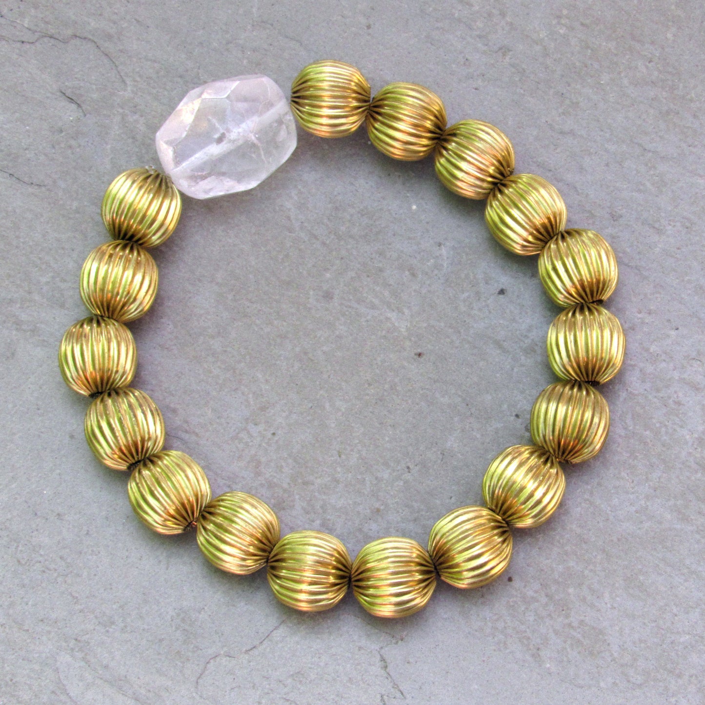 Brass and Quartz gemstone Stretch Bracelet