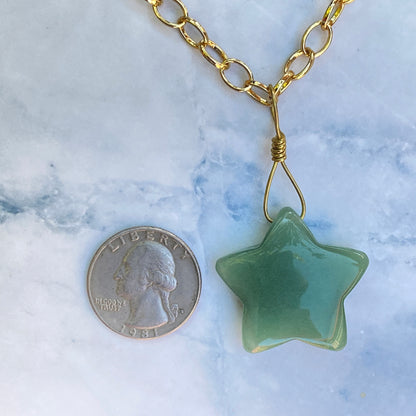 Green Aventurine Star on Brass Chain