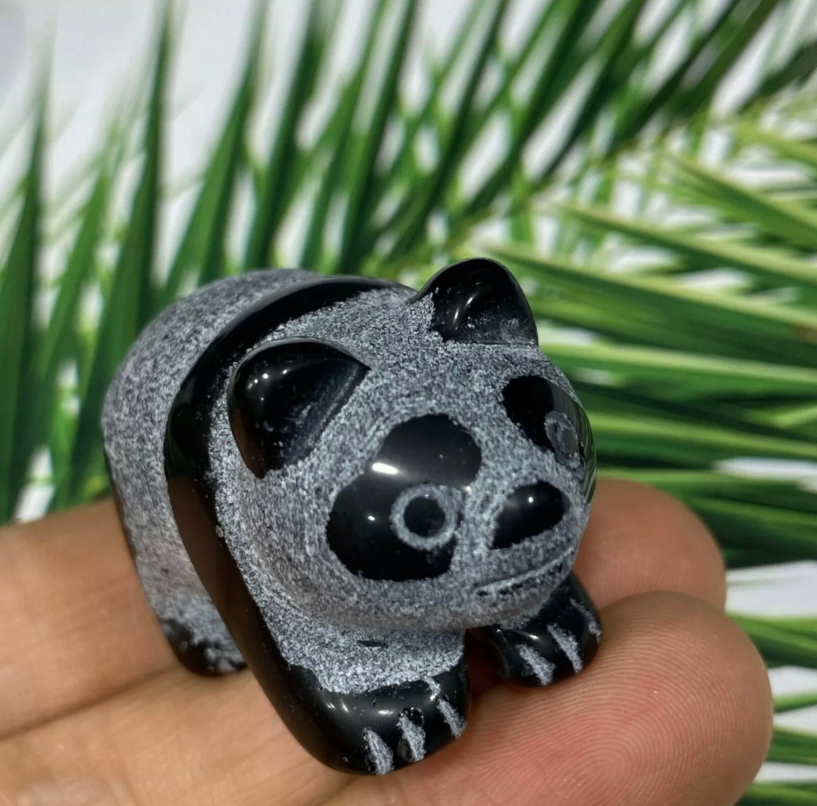 Natural Black Obsidian Panda Bears