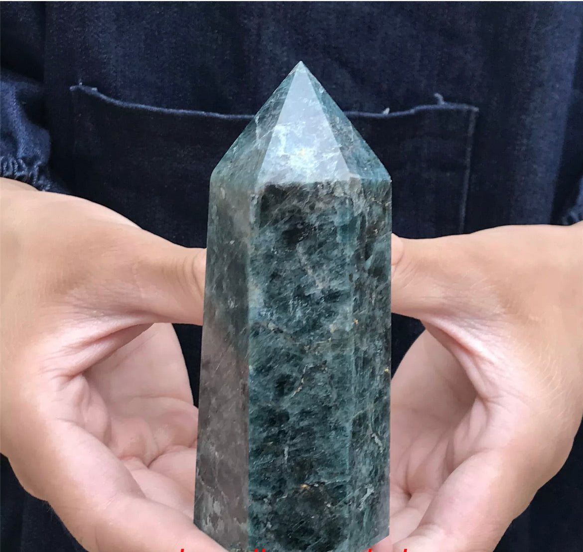 Natural Blue Apatite Gemstone Tower Point Obelisk