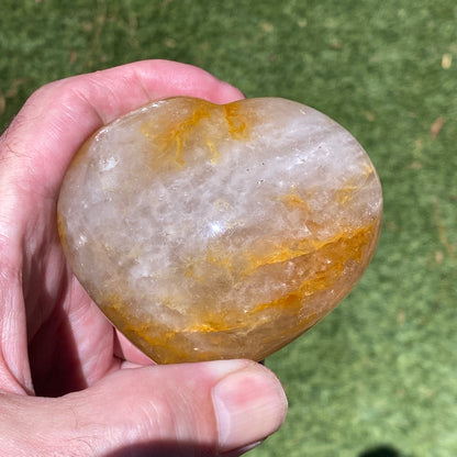 Natural Yellow FIRE QUARTZ Hematoid Polished Heart Stone