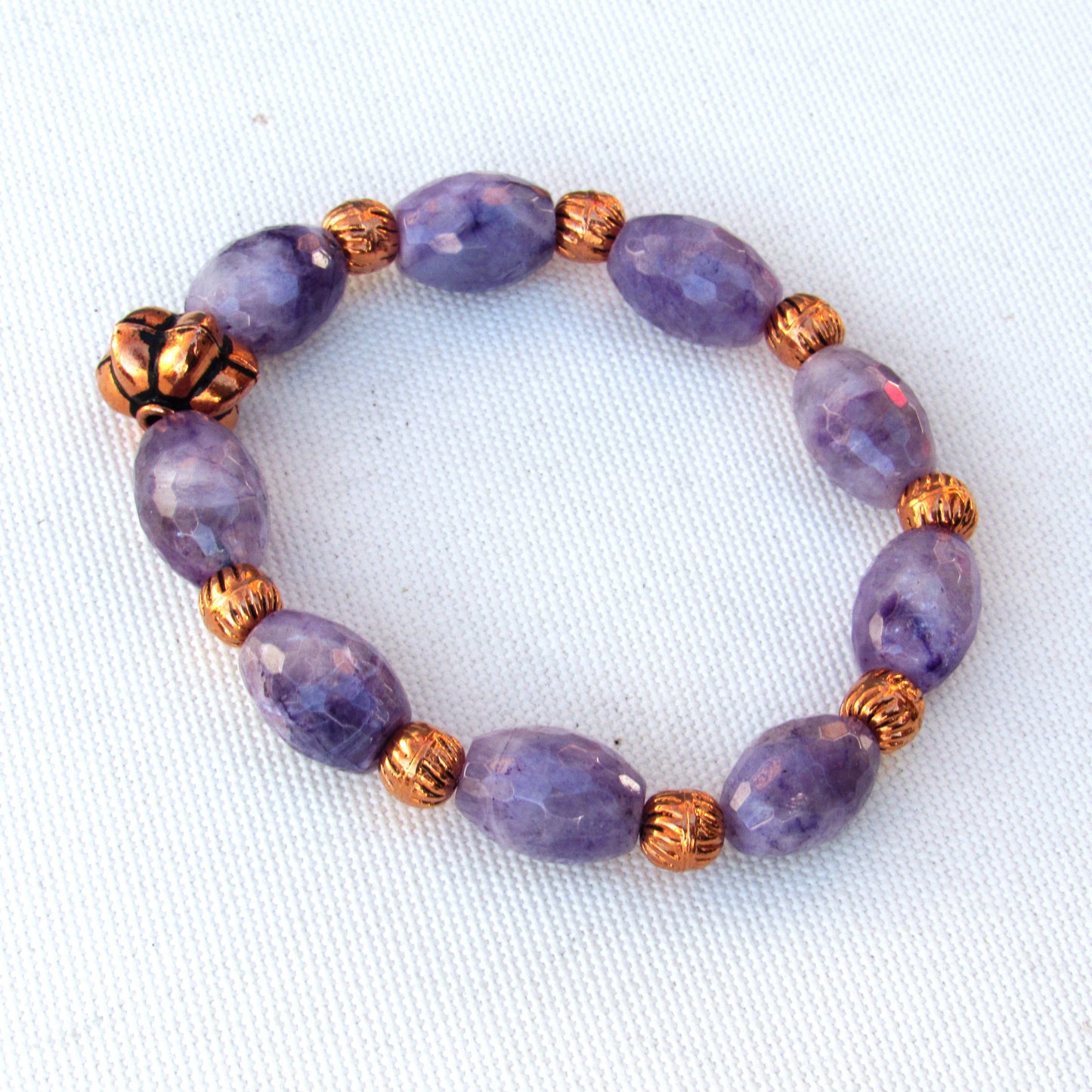 Charoite gemstone and Copper beaded Stretch bracelet