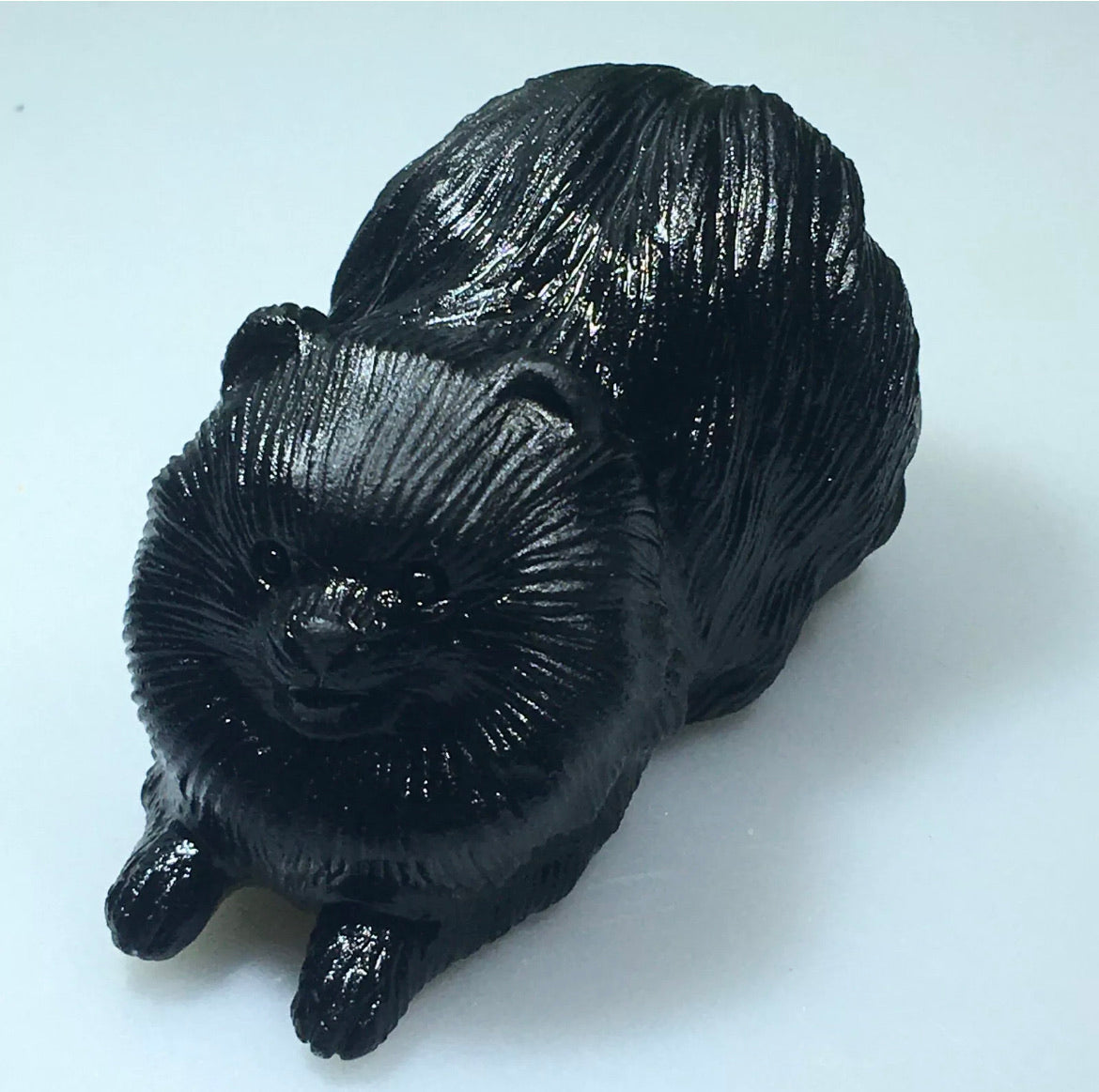 Chow dog Carved Natural Black Obsidian gemstone