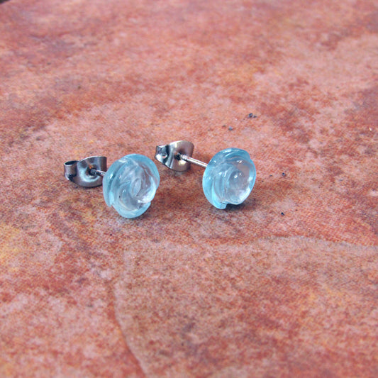 Aquamarine gemstone flower Stud Earrings on Sterling Silver Studs