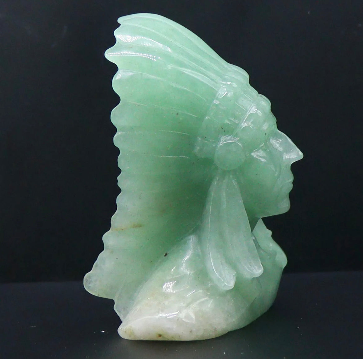 Natural Green Jasper gemstone carved Native American Head crystal Figurine