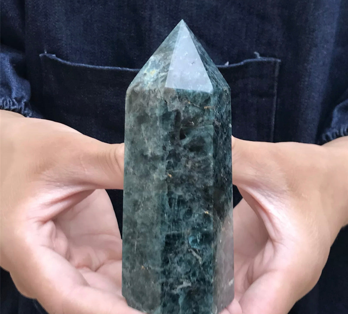 Natural Blue Apatite Gemstone Tower Point Obelisk