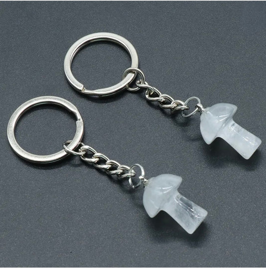 Clear Quartz Mushroom Keychain