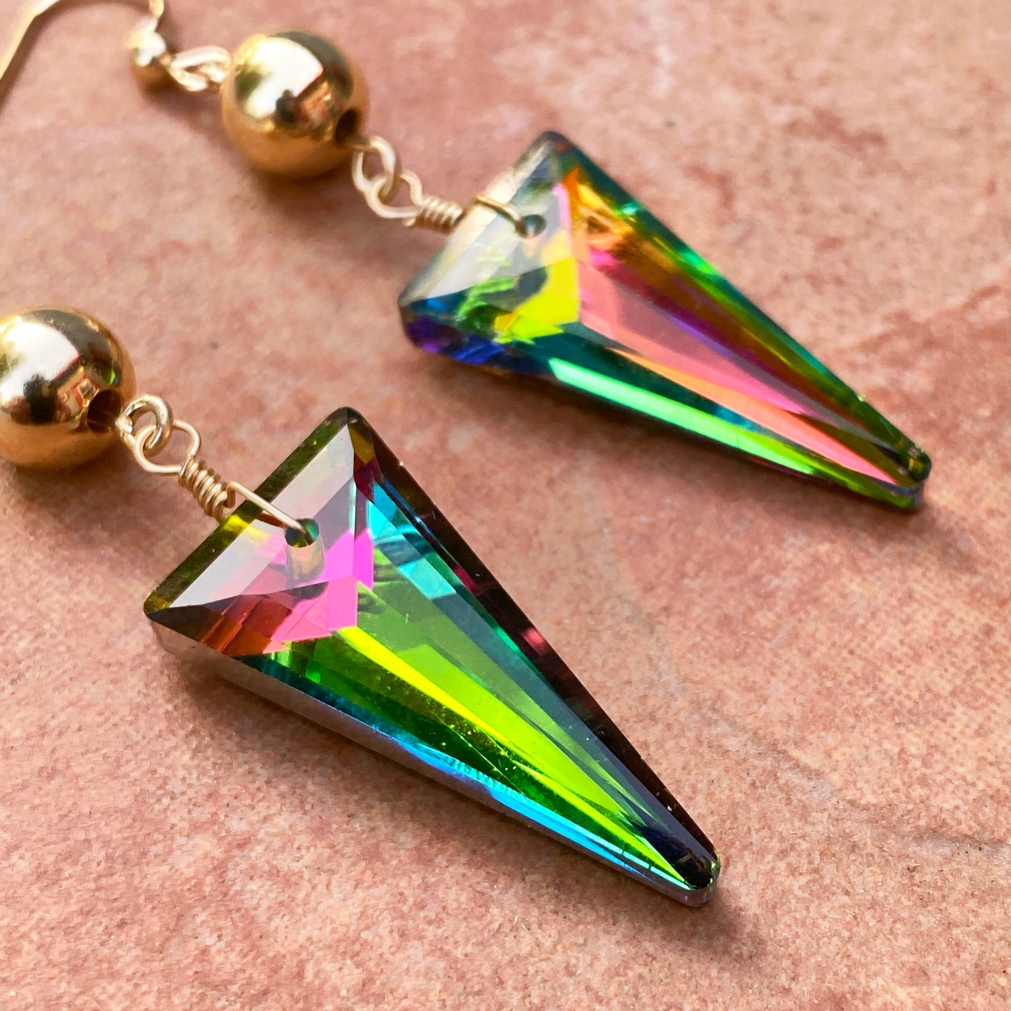 Rainbow Titanium Crystal and 14 kt GF drop earrings