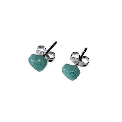 Carved Green Aventurine Heart Stud Earrings