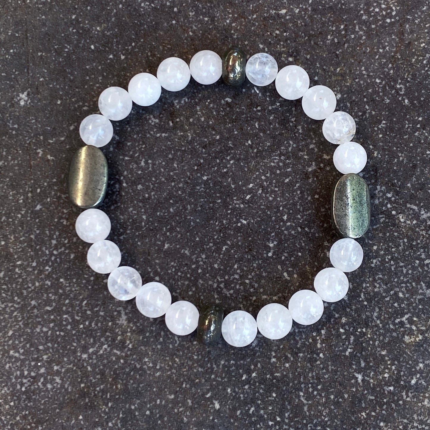 Angola Quartz and Pyrite gemstone stretch Bracelet