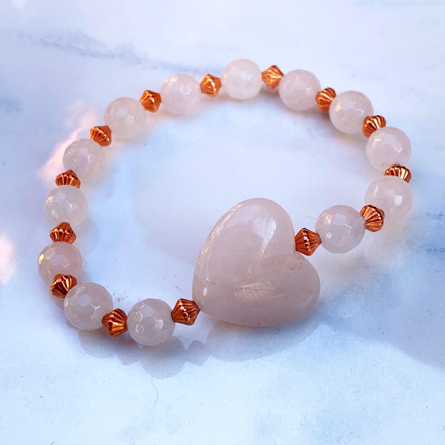 Copper and Rose Quartz gemstone Heart Beaded Bracelet