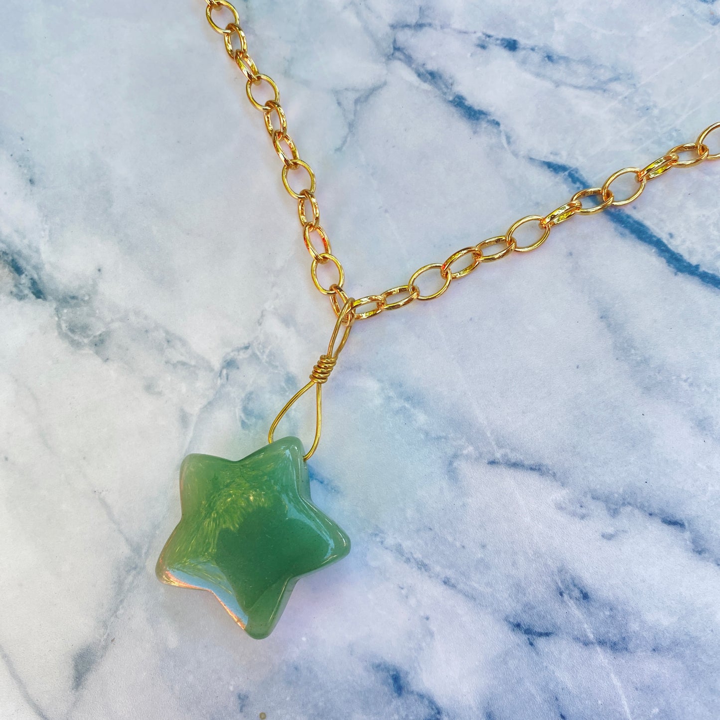 Green Aventurine Star on Brass Chain