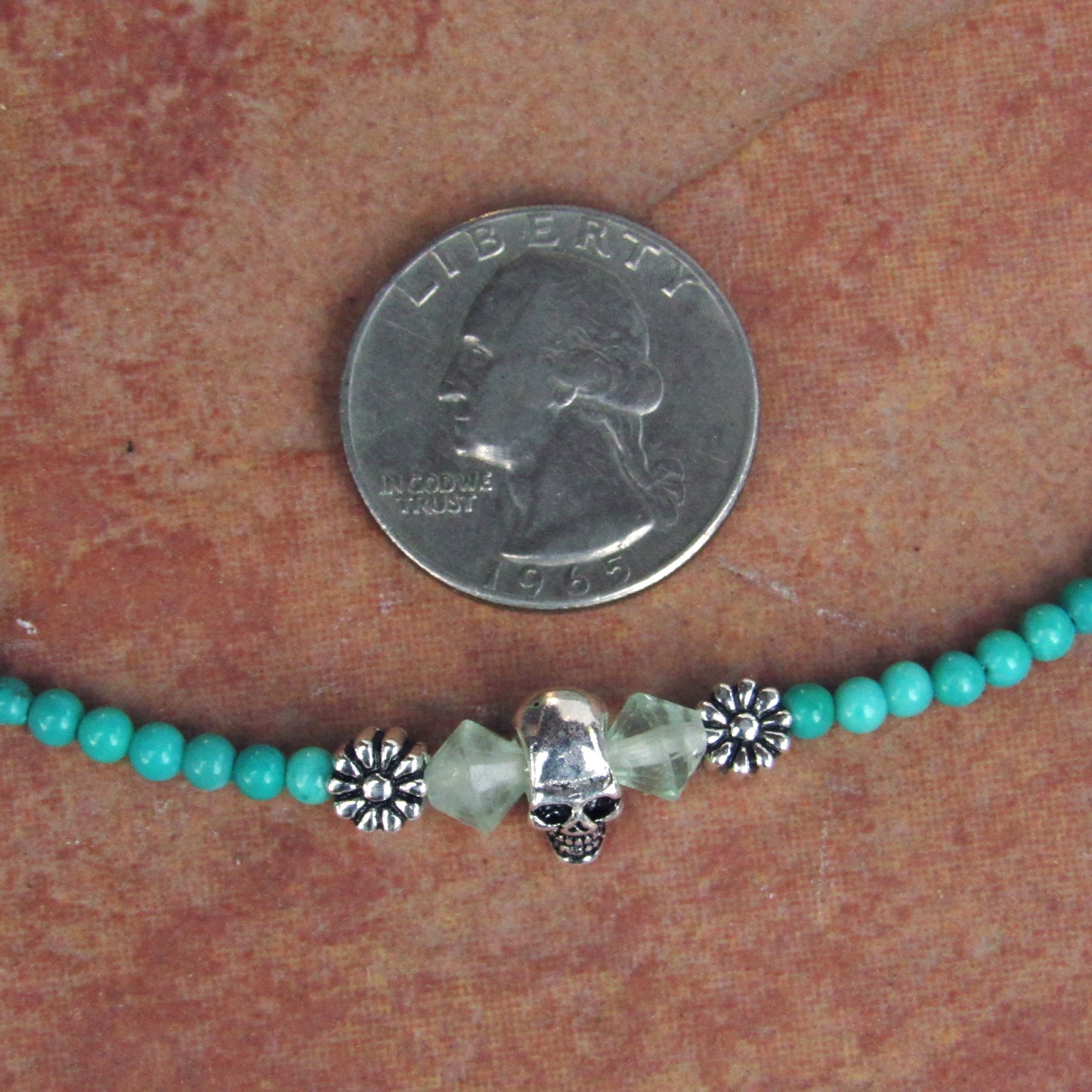 Genuine Turquoise, Apatite, Sterling Silver Skull and Clasp and Chain Choker/Necklace