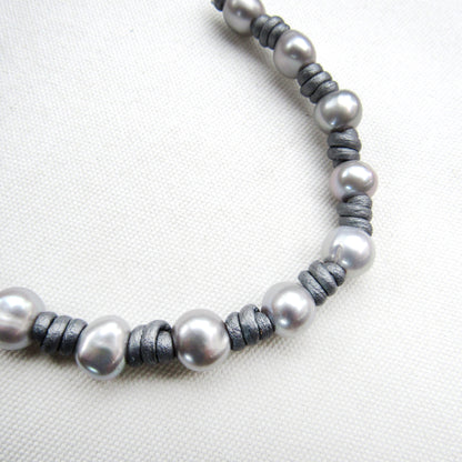 Silver Freshwater pearls on Hand Knotted Leather