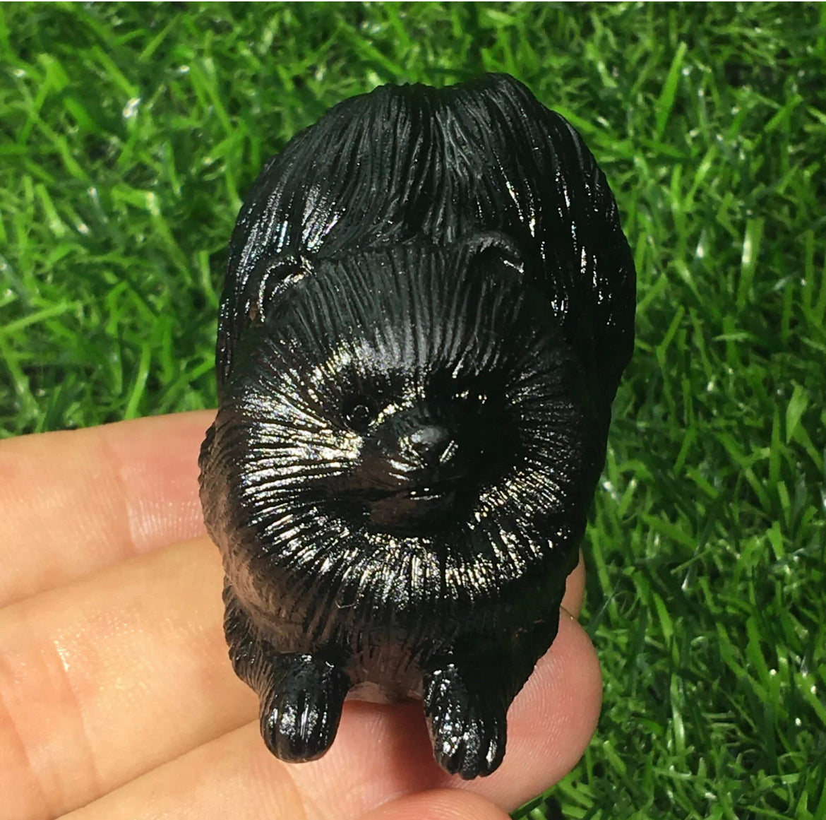 Chow dog Carved Natural Black Obsidian gemstone