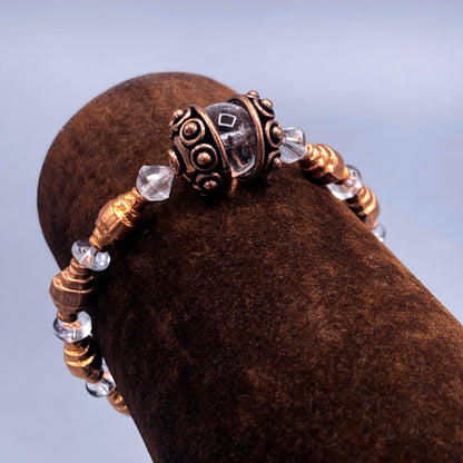 Quartz and Copper Beaded Stretch Bracelet