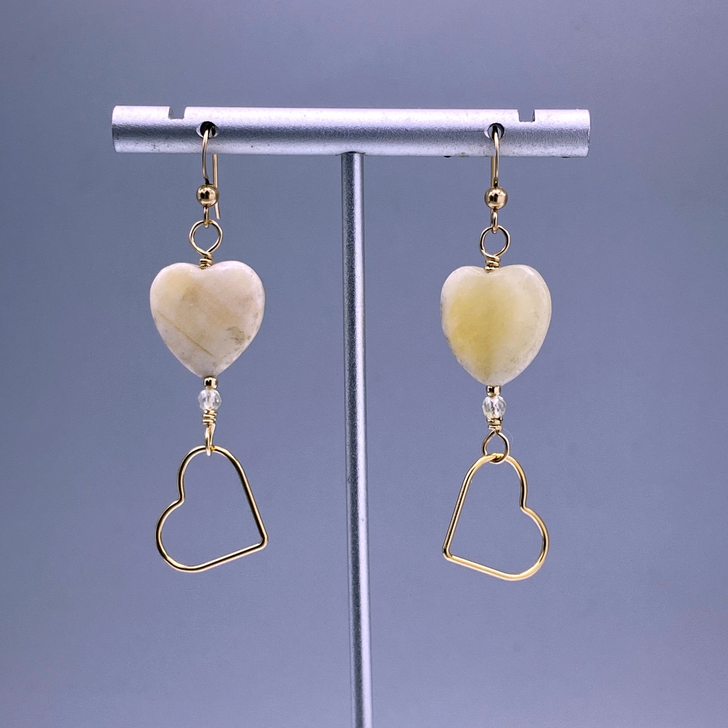 Yellow Topaz gemsotne and gold Heart Earrings