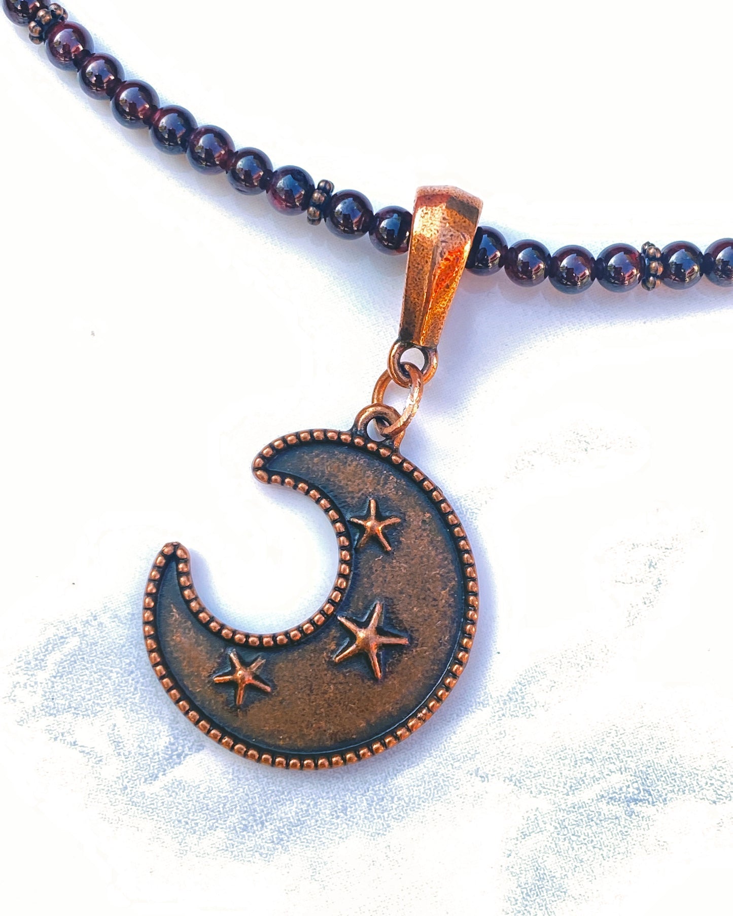 Garnet and Copper Moon Beaded Necklace