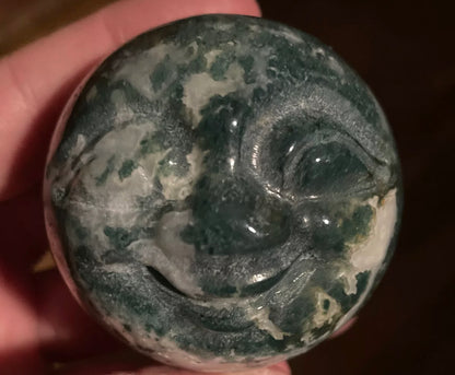 Natural Moss Agate Smiley Face Moon