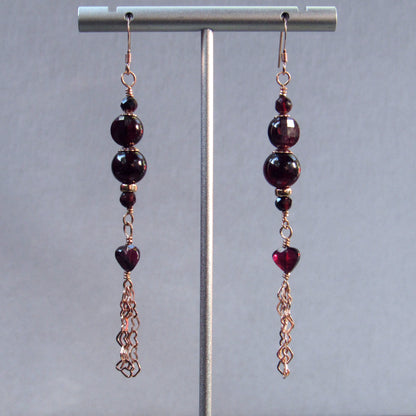 Garnets and 14 kt Rose Gf and 18Kt Rose Gold Vermeil over Sterling Silver Drop Earrings