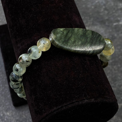 Men’s Kambaba Jasper Gemstone and Prehnite stretch Bracelet