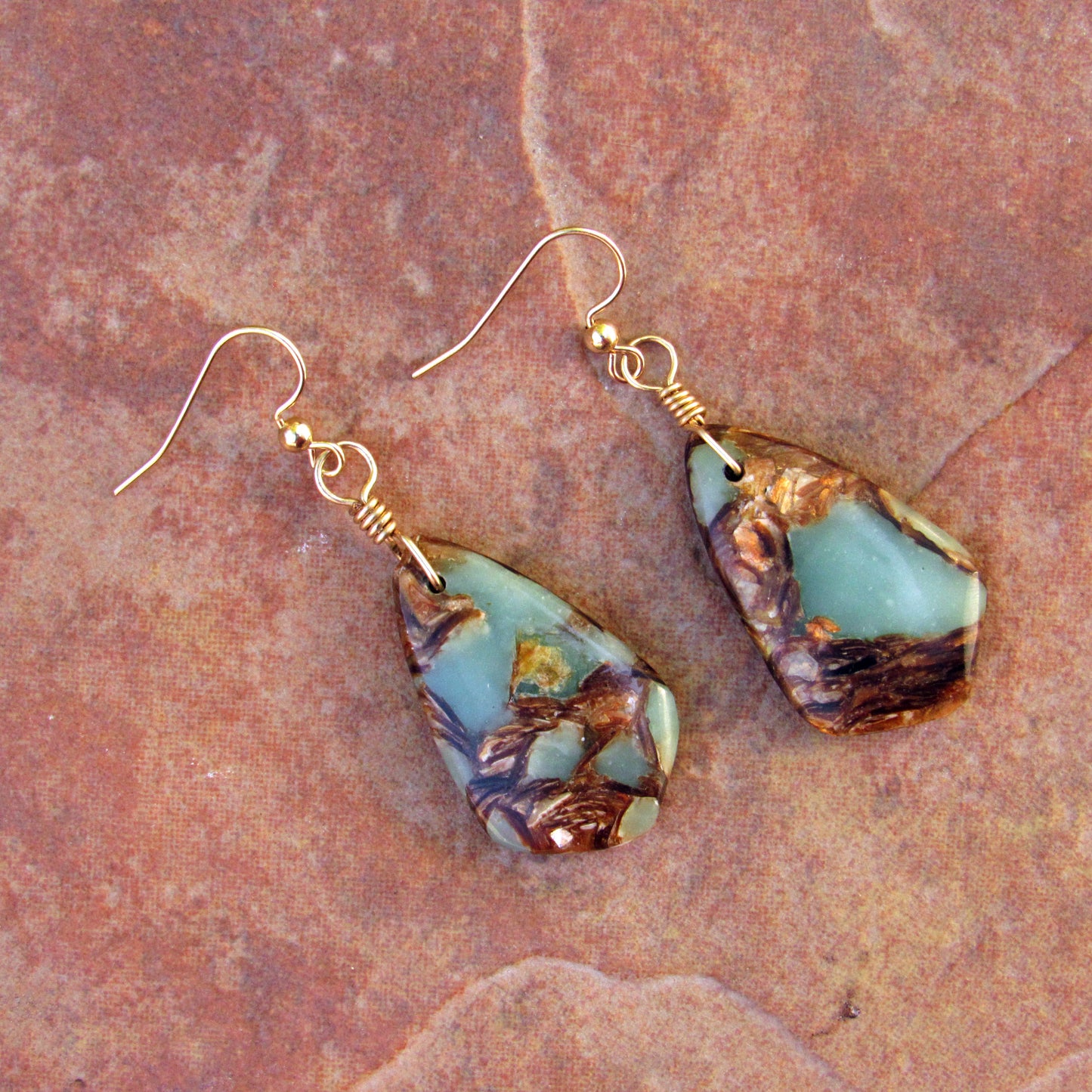 Snakeskin Jasper Gemstone Hand Wrapped w/ 14 kt gf Drop Earrings