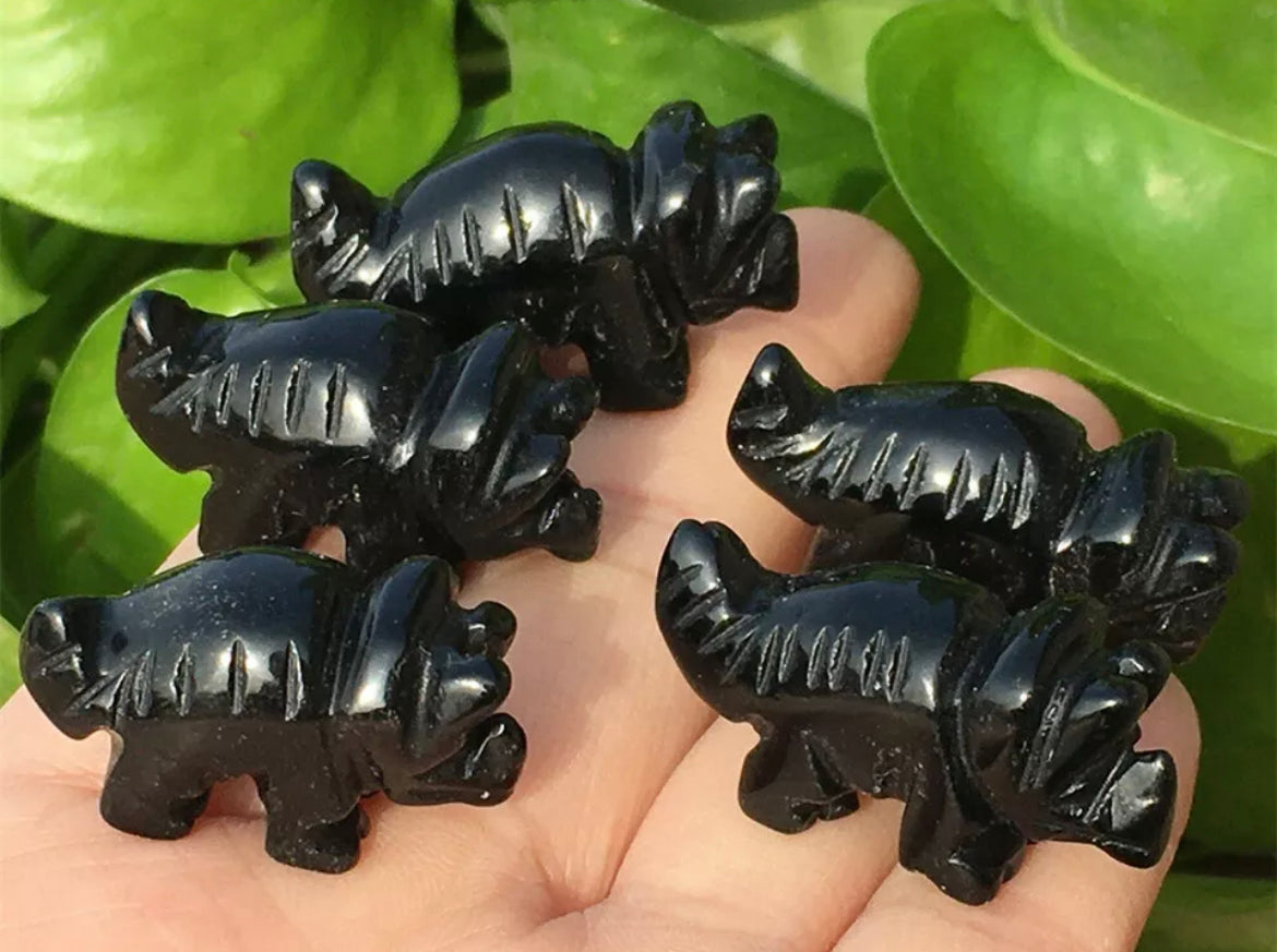 Natural Black Obsidian Crystal Dinosaur Figurine